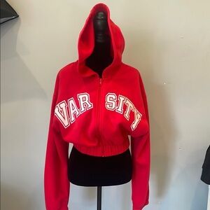 Red Varsity Women's cropped  hooded jacket large